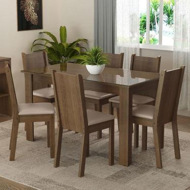 Imagem de Conjunto Sala De Jantar Mesa Tampo De Vidro 6 Cadeiras Rustic-sintético Bege Isla Madesa Rustic-bege