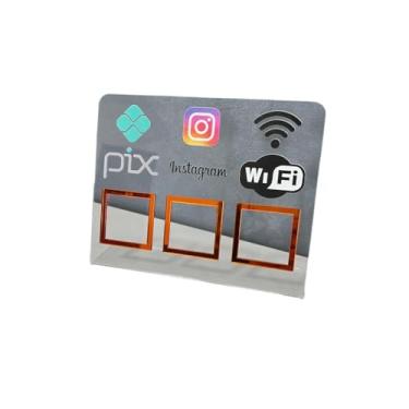 Imagem de Placa Pix Display Mesa Balcão PIX INSTAGRAM E WI-FI(Cristal c/Laranja)