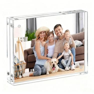 Imagem de HEYUESHENG Moldura acrílica para fotos 12 x 18 cm, molduras magnéticas transparentes, moldura dupla face, 12 x 18 cm, porta-cartões postais sem moldura, molduras de mesa para decoração de escritório e
