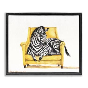 Imagem de Stupell Industries Linda zebra em cadeira amarela cinza moldura flutuante, arte de parede, design por George Dyachenko, 25 x 31