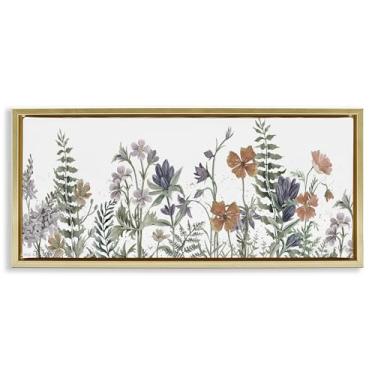 Imagem de Stupell Industries Arte de parede em tela flutuante com moldura preta Blushing Summer Botanicals, design de Cindy Jacobs, 14 x 31