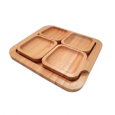 Imagem de Genérico Bandeja de Servir em Bambu Natural, Retangular, 35x35x5 cm, Conjunto com 3 Peças, Organizador para Petiscos, Acabamento Envernizado