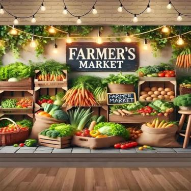 Imagem de Farmers Market, suporte de legumes, frutas e legumes, exposição de legumes, alimentos orgânicos, fotografia de fundo infantil, adereços para sessão de fotos (B, 2,1 x 1,5 m)