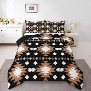 Imagem de jejeloiu Conjunto de cama sudoeste macio para meninos e meninas, conjunto de edredom asteca ocidental, Queen, nativo americano, edredom de microfibra, étnico, geométrico, decoração de quarto, 3 peças