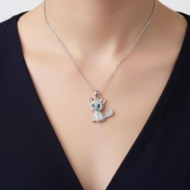 Imagem de Colar com pingente de gato, cristal de strass arco-íris, para mulheres, joias de pedra de nascimento da amizade, presentes para amantes de gatos, one size, Metal, Zircônia cúbica