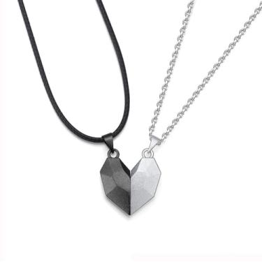 Imagem de SEVENSTONE Two Souls One Heart Colares com pingente de pedra casal preto branco minimalista amizade conjunto de joias simples para homens e mulheres, Metal, Sem Pedra Preciosa