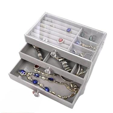 Imagem de Porta Joias Acrílico Brinco Anel Compartimento Caixa De Armazenamento De Jóias(CINZA)