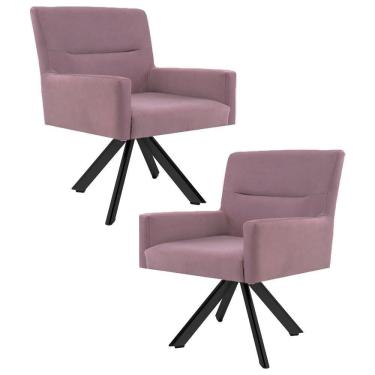 Imagem de Kit 2 Poltronas Decorativas Giratórias Base Eiffel Preto Angel Veludo C-305 Rosa - Domi