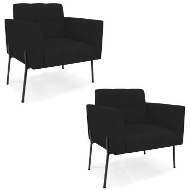 Imagem de Poltrona Para Sala Pé Metal Preto Kit 2 Ana Linho Preto - Ibiza