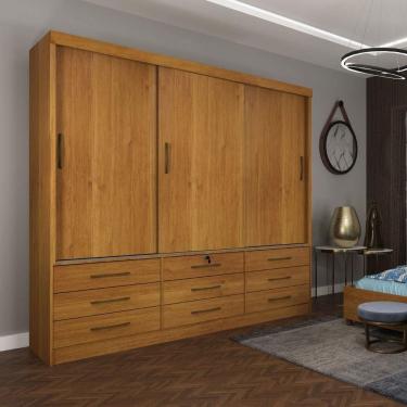 Imagem de Guarda Roupa 3 Portas 9 Gavetas Chicago Tcil Móveis Cor:cinamomo