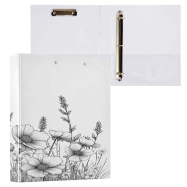 Imagem de Blueangle Pacote com 2 fichários de 3 anéis de flores silvestres brancas de 3 cm, fichários de prancheta com 2 bolsos, fichário decorativo com 3 anéis para material de escritório (501)