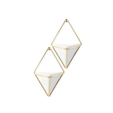 Imagem de Vaso Trigg de Parede Conjunto com 2 Peças Branco e Dourado Umbra