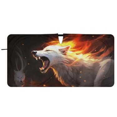 Imagem de Blueangle Lobos com para-sol para para-brisas de fogo - 149.9 cm x 76.2 cm dobrável carro janela frontal blocos para-sol raios UV viseira de sol (392)