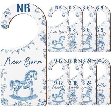 Imagem de CORNER LACE Divisórias de armário de bebê, 8 peças, com tema azul de madeira dupla face, cabide/organizador de roupas de recém-nascido a criança para decoração de berçário, chá de bebê, aniversário