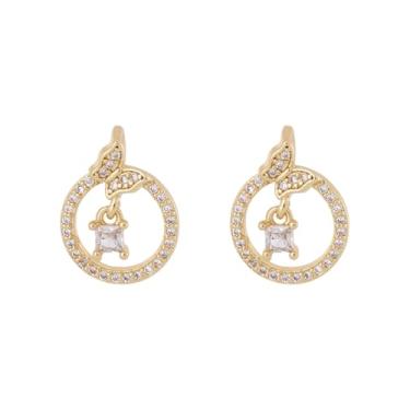 Imagem de Elecrelive 2 peças anel redondo com pingentes de borboleta, pingentes banhados a ouro 18 K, pingentes de zircônia cúbica para colar, pulseira, brincos, fabricação de joias