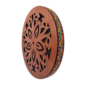 Imagem de summvox Tambor oceânico de 30,5 cm, tambor de fluxo de água, disco de chuva, cura de som, tambor de madeira onomatopeico para acompanhamento de desempenho (flor de pêssego)