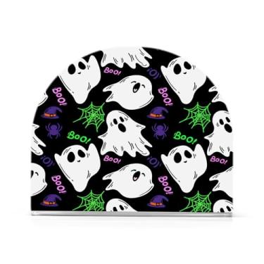 Imagem de JUZIHAI Porta-guardanapos fantasmas brancos de Halloween para mesa dispensador de guardanapo em pé de acrílico suporte de lenços de mesa independente para cozinha sala de jantar bar festa decoração de