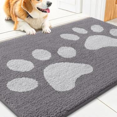 Imagem de Smiry Tapete de porta de cachorro para patas enlameadas 76 x 50, capachos antiderrapantes laváveis para ambientes internos, tapete de entrada absorvente para piso interno, cinza claro