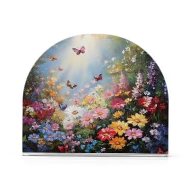 Imagem de JUZIHAI Porta-guardanapos de flores borboletas para mesa dispensador de guardanapos de acrílico para mesa suporte de lenços independente para cozinha sala de jantar bar festa decoração de casa