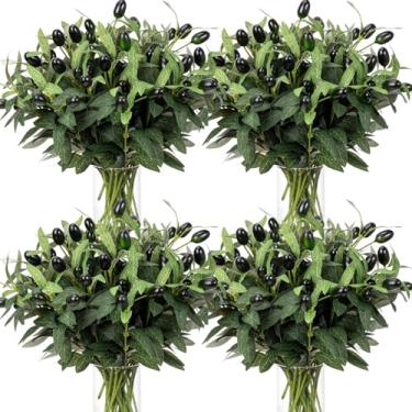 Imagem de Norme 24 peças de folhas de oliveira falsas para vasos pequenos, ramos de oliveira artificiais de 28 cm com azeitonas realistas, decoração artificial de vegetação interna para decoração de casa e