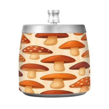 Imagem de Qilmy Cinzeiro de aço inoxidável com tampa com padrão de cogumelo caprichoso - Cinzeiro de cigarro à prova de vento sem cheiro sem fumaça para casa, escritório, carro, pátio, varanda (uso interno e