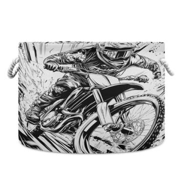 Imagem de JUZIHAI Cesto de armazenamento grande para motociclismo, cesto de roupa suja dobrável à prova d'água com alças de corda de algodão para organização doméstica no quarto, banheiro e carro