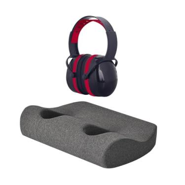 Imagem de Ｂｅｓｇａ Almofada com Orifícios para Orelha, Ideal para Piercings em Todas As Posições, para Pescoço E Ombros, com Protetores Auriculares à Prova de Som, Cinza escuro, Tamanho real