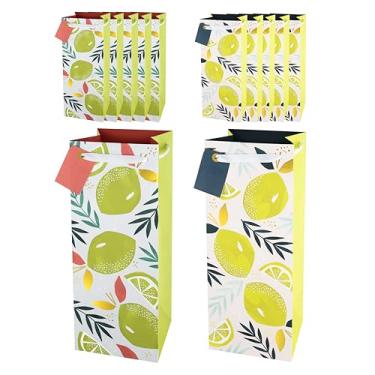 Imagem de Cakewalk Sacos de presente variados de limão e limão para garrafas individuais, sacos de papel com tema cítrico com alças de fita e etiqueta de presente para champanhe, licor, aniversário, inauguração