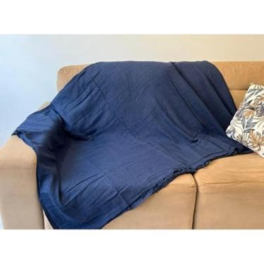 Imagem de Manta para Sofá King Luxo Decorativa Algodão - Cobertor de Sofá Elegante para Sala e Quarto (POP 2,10x1,40m AZUL MESCLADO)