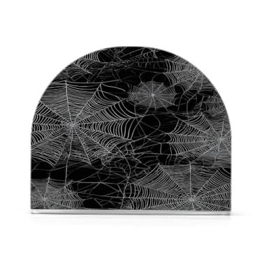 Imagem de JUZIHAI Suporte de guardanapo para mesa, dispensador de guardanapo de acrílico de teia de aranha de Halloween, suporte de lenços independente de mesa para cozinha, jantar, bar, festa, decoração de