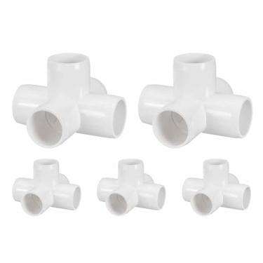 Imagem de DTGN 5 peças de encaixe de PVC de cotovelo de 2,5 cm, encaixe de tubo de PVC de grau cruzado de 5 vias SCH40, conector de cotovelo de canto DIY para móveis de construção, conexão de estrutura de