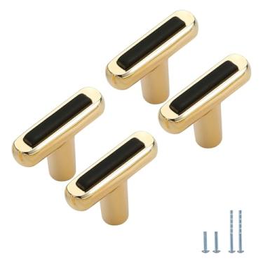 Imagem de Evionlin Pacote com 6 puxadores de armário dourado preto esquema de cores puxadores e puxadores de gaveta para cômoda de cozinha