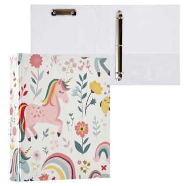 Imagem de Pastas de fichário com três anéis de flores de unicórnio fofas com prancheta de perfil (21,6 cm x 28 cm), 1 pacote