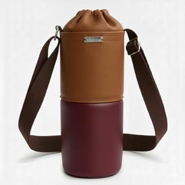 Imagem de Bolsa Térmica (MARROM COM VINHO) RAMIERE para Garrafa de 1 LITRO em Couro Sintético - Coleção Cores VERÃO 2026