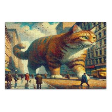 Imagem de Pizzles de quebra-cabeça laranja de gato gigante, quebra-cabeças para adultos, com letras nas costas, quebra-cabeças de 500 peças para adultos