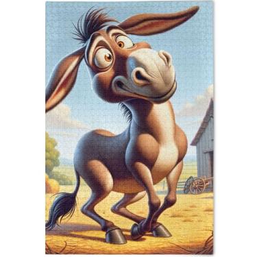 Imagem de Quebra-cabeças engraçados de burro de desenho animado, 1000 peças para adultos, estampa de animais, decoração artística, quebra-cabeças rígidos, presentes tecnológicos, 75 x 50 cm