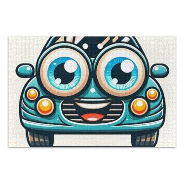 Imagem de Quebra-cabeça de 1000 peças para adultos, engraçado, azul, carro de desenho animado, presentes de festa de elefante branco, quebra-cabeça grande e difícil, pintura de belas artes, 75 x 40 cm