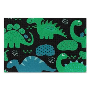 Imagem de Quebra-cabeça para adultos 1000 peças natureza dinossauros verde azul preto jogo quebra-cabeça presentes divertido brinquedo adulto pintura animal, 75 x 40 centímetros