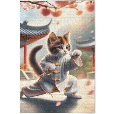 Imagem de Quebra-cabeça engraçado com estampa de gatinho de gato 500 peças para adultos pintura de belas artes quebra-cabeça cena de outono personalizado para amantes presentes para família, 52 cm x 37,8 cm