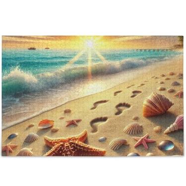 Imagem de Quebra-cabeça personalizado verão praia litoral 1000 peças adultos pintura de arte floral paisagem quebra-cabeças família elefante branco presentes, 75 cm x 50 cm