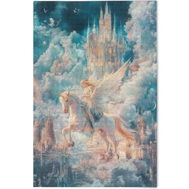 Imagem de Cena fantástica de cavalo unicórnio personalizado 500 peças para adultos impressão animal arte quebra-cabeça cena de outono presentes para jogo de elefante branco, 52 cm x 37,8 cm