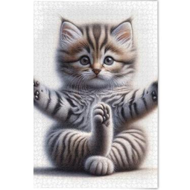 Imagem de Quebra-cabeça de gato de ioga fofo personalizado de 500 peças para adultos presentes tecnológicos para amantes quebra-cabeças duros para adultos pintura de belas artes, 52 cm x 37,8 cm