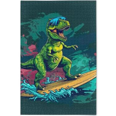Imagem de Quebra-cabeça engraçado dinossauro skate adulto 500 peças presentes para jogo de elefante branco quebra-cabeças exclusivos cenário personalizado decoração de arte animal, 52 cm x 37,8 cm