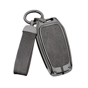 Imagem de Capa de chave de carro de couro de liga de zinco compatível com Toyota CHR Hilux Fortuner Land Cruiser 200 Camry Corolla Crown RAV4 Highland(A-gun grey ring)