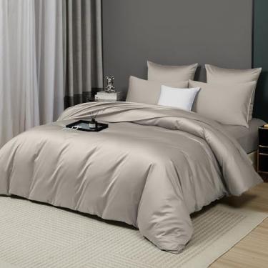 Imagem de YASMENG Conjunto de capa de edredom de cetim 100% algodão de fibra longa champanhe queen tamanho 3 peças de luxo 600 fios algodão puro orgânico durável qualidade hotel conjunto de cama macio sedoso