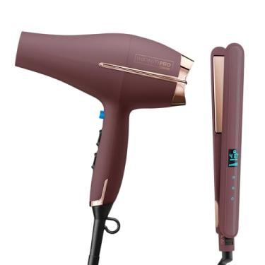 Imagem de Conair Pacote de edição limitada | Secador de cabelo INFINITIPRO by Conair com difusor - e - chapinha digital de cerâmica dupla Conair de 2,5 cm | Ameixa | Exclusivo da Amazon