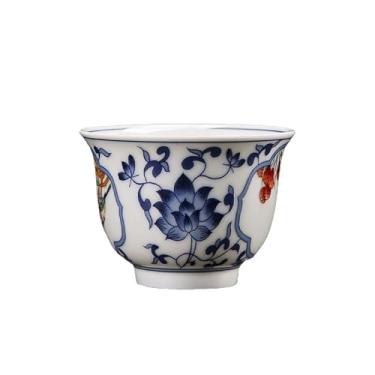 Imagem de Xícaras de chá de cerâmica com imagens azuis e brancas. Capacidade: 4,3-C