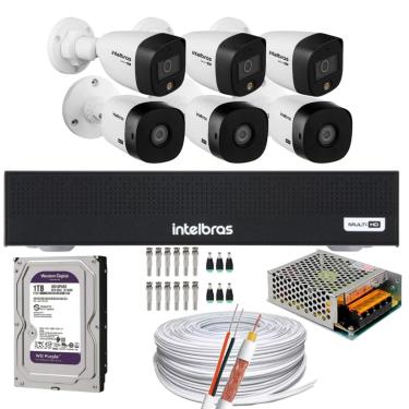 Imagem de Kit 6 Câmeras Intelbras 3 cam Full Color 3 cam 1220b Full Hd Dvr Mhdx 3008-C C/HD 1TB
