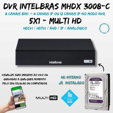 Imagem de Kit 6 Câmeras Intelbras 3 cam Full Color 3 cam 1220b Full Hd Dvr Mhdx 3008-C C/HD 1TB