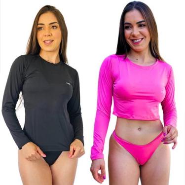 Imagem de Kit Feminino Cropped Com Camisa Proteção Solar Manga Longa Logo Reflet